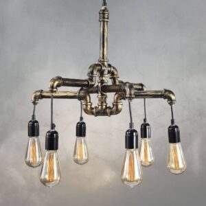 Ceiling steampunk light with 6 lamps made of pipes in Industrial style