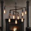 Ceiling steampunk light with 9 lamps made of pipes in Industrial style