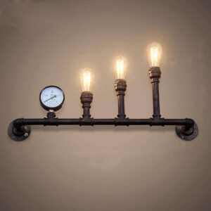 Wall-mounted steampunk light with 3 lamps made of pipes in Industrial style