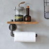 Wooden shelf 30cm with holder for kitchen roll made of pipe in Industral style