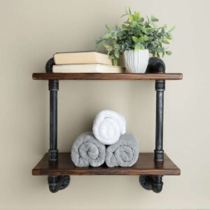 Double wooden shelf 50cm made of hydraulic pipes in Industrial style